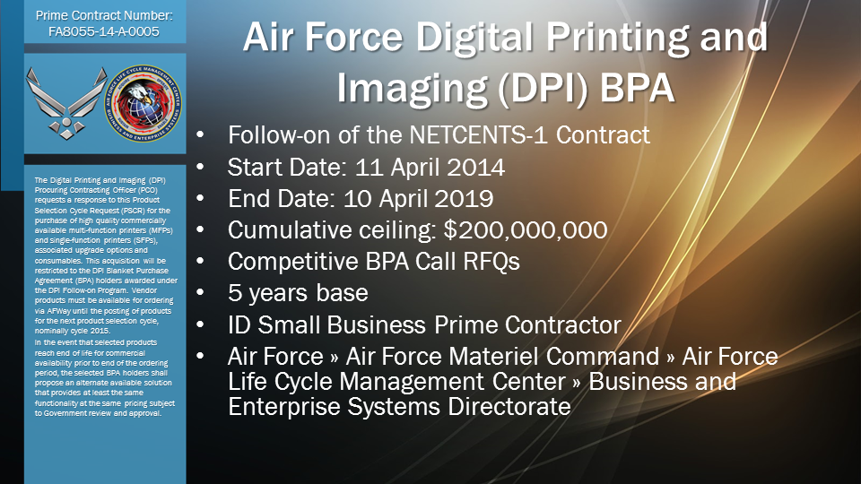 Air Force Digital Printing and Imaging (DPI) BPA
