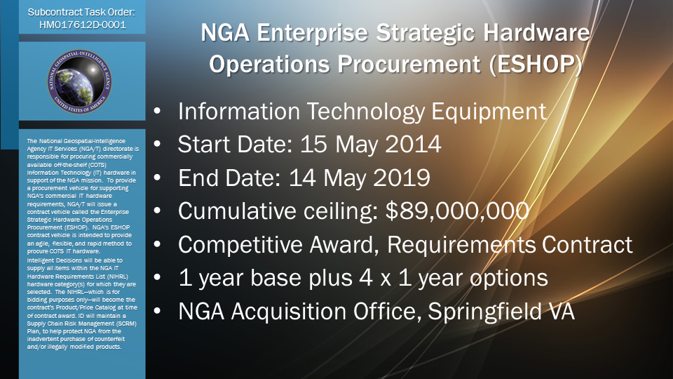 NGA Enterprise Strategic Hardware Operations Procurement (ESHOP)