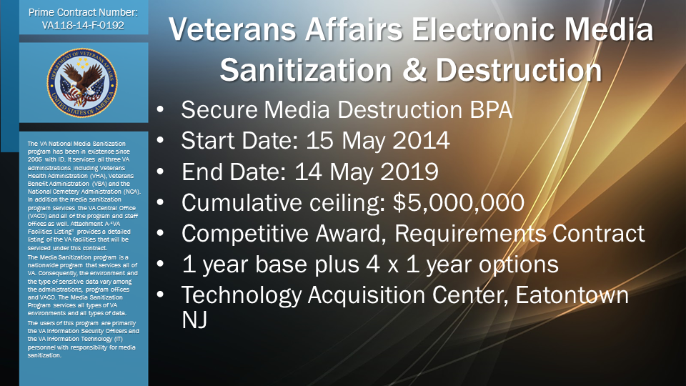 Veterans Affairs Electronic Media Sanitization & Destruction