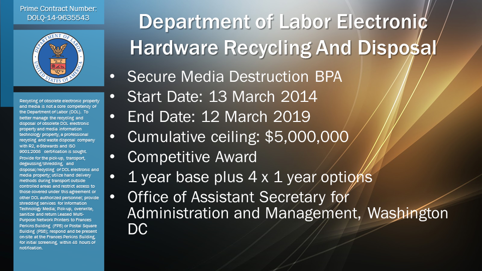 Department of Labor Electronic Hardware Recycling And Disposal