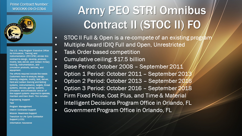 Army PEO STRI Omnibus Contract II (STOC II) FO