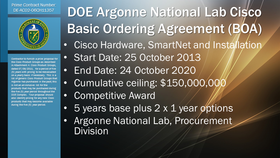 DOE Argonne National Lab Cisco Basic Ordering Agreement (BOA)