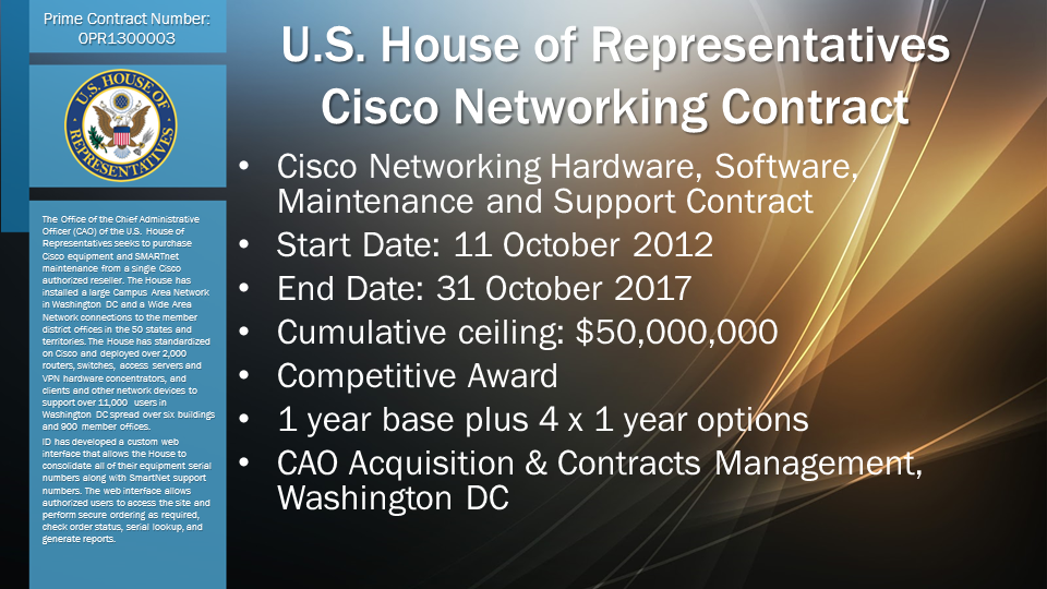 U.S. House of Representatives Cisco Networking Contract