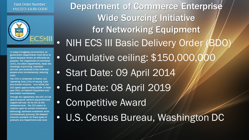 Department of Commerce Enterprise Wide Sourcing Initiative for Networking Equipment