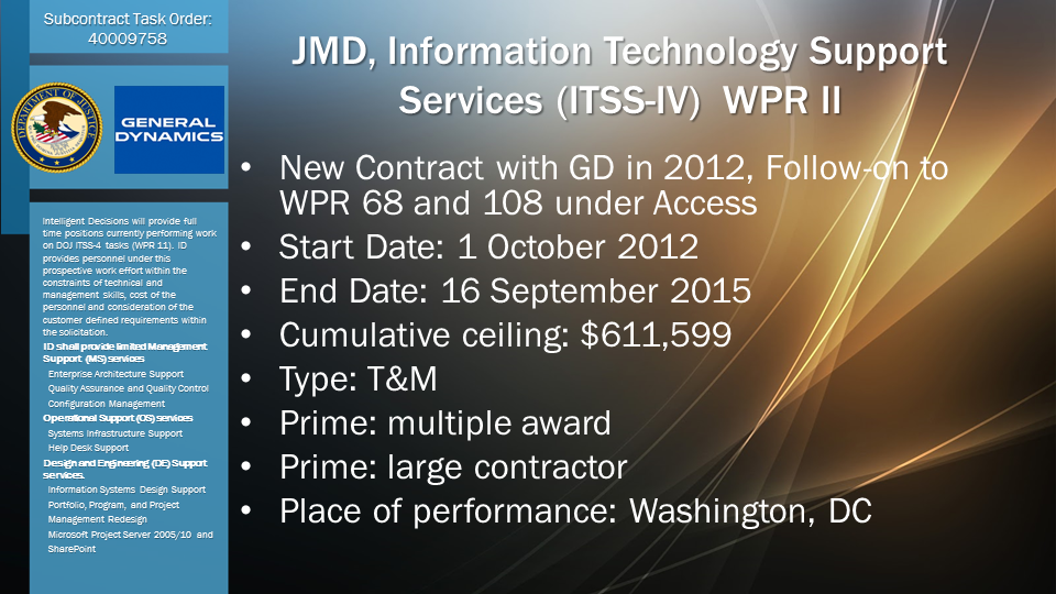 JMD, Information Technology Support Services (ITSS-IV)  WPR II