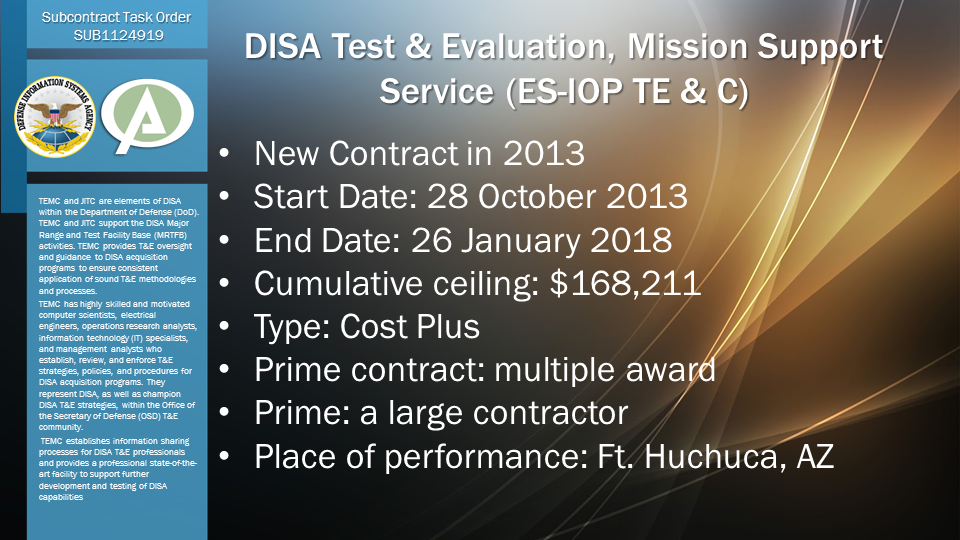 DISA Test & Evaluation, Mission Support Service (ES-IOP TE & C)