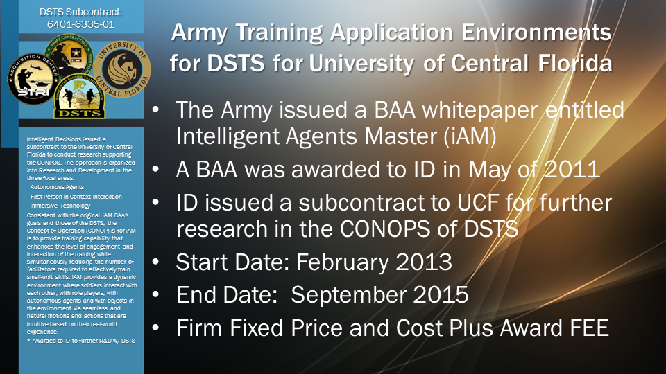 Army Training Application Environments for DSTS for University of Central Florida