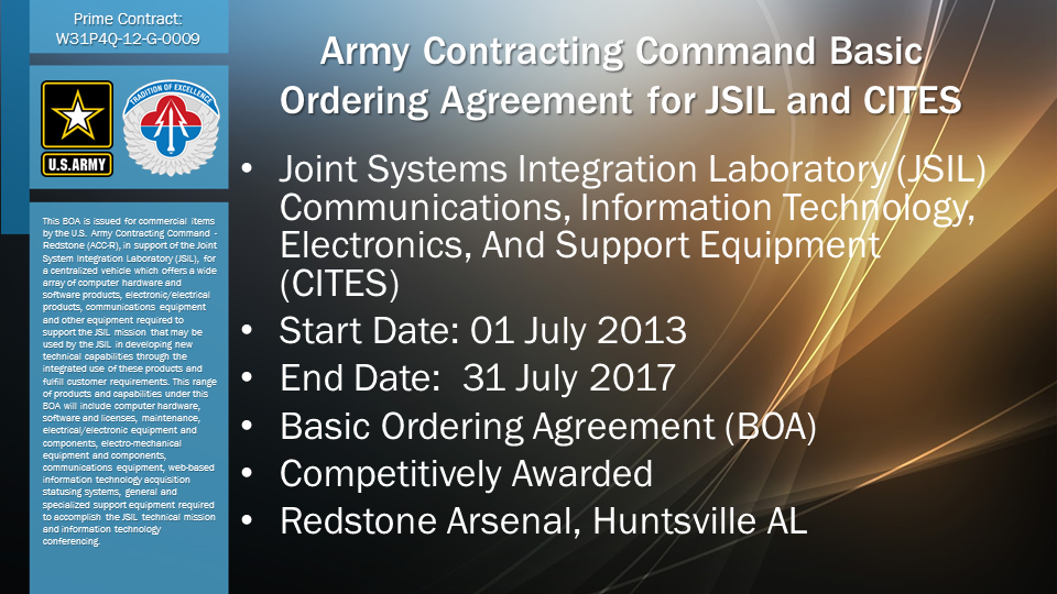 Army Contracting Command Basic Ordering Agreement for JSIL and CITES